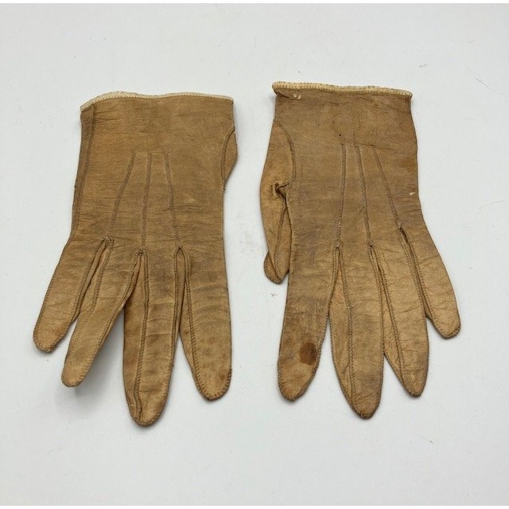 Vintage Victoria Syste Jouvin Gloves Tan Leather XS 5.5"Lx2.5"W